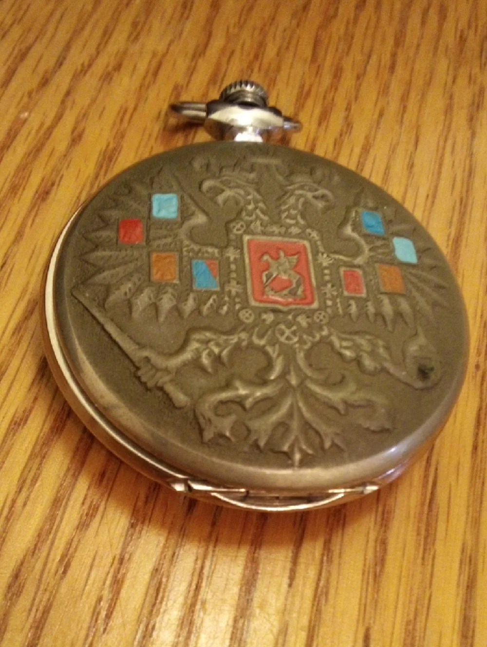 Russian Pocket Watch with Color Inlay - Bronze Tone